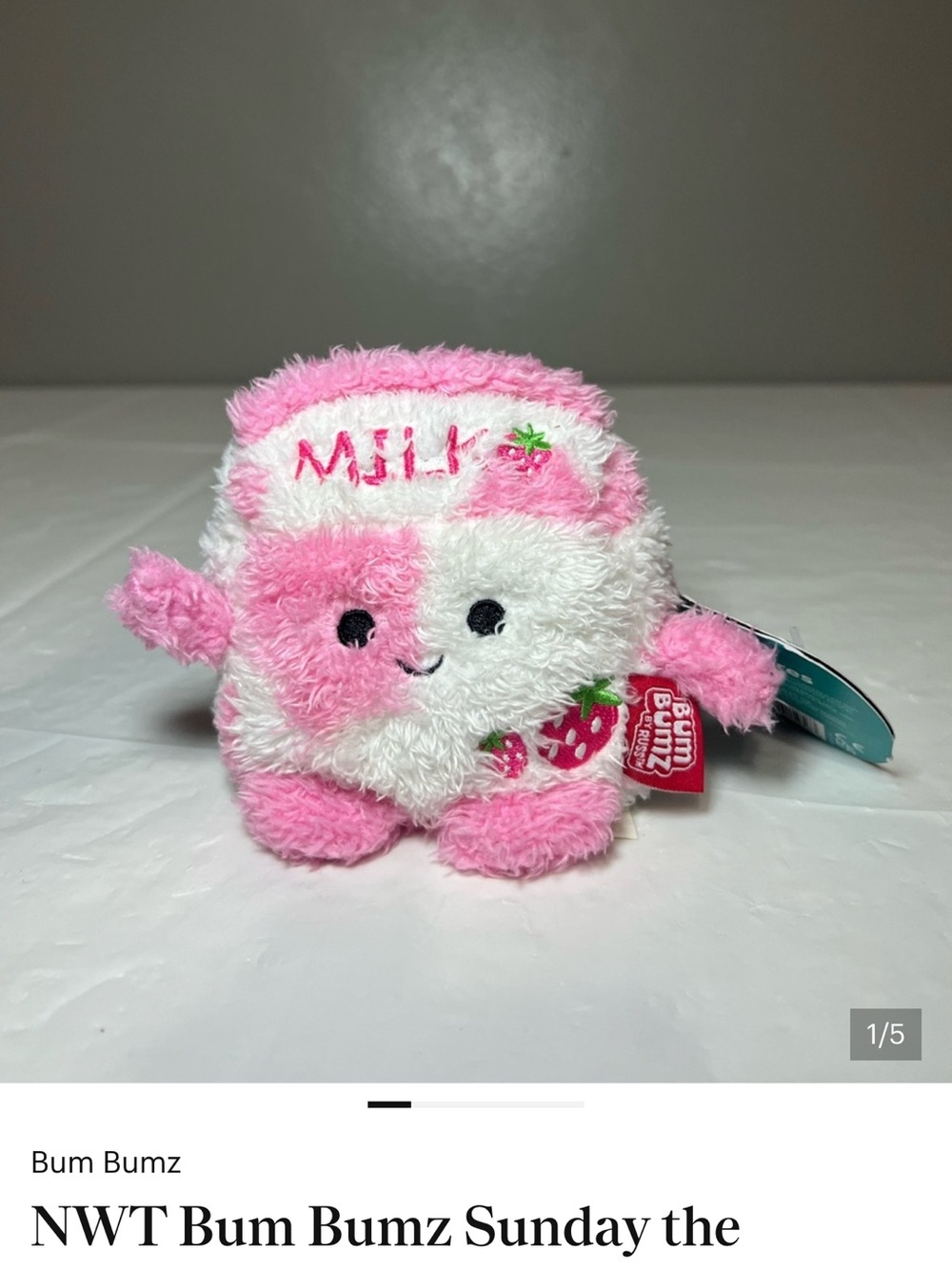 Bum Bumz Strawberry Milk Plush - Pink & White